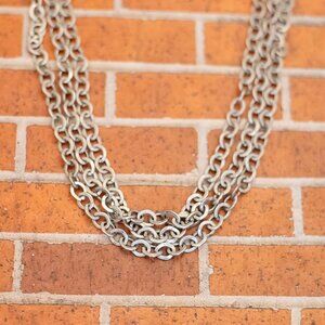 18 inch, Vintage Multi Ring Links Brutalist Multistrand Necklace - W25